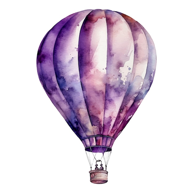 Vector watercolor illustration of a purple hot air balloon ai illustration