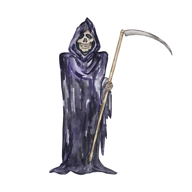 Vector watercolor illustration reaper with scythe