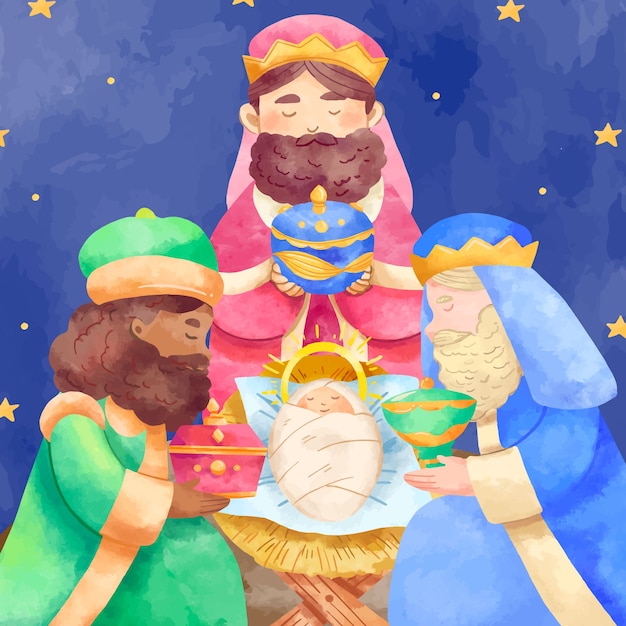 Watercolor illustration for reyes magos