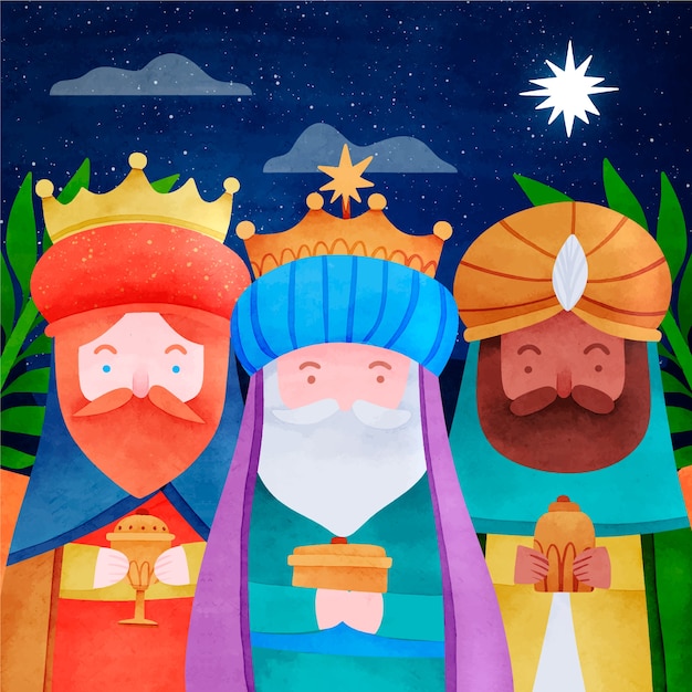 Vettore illustrazione ad acquerello per reyes magos