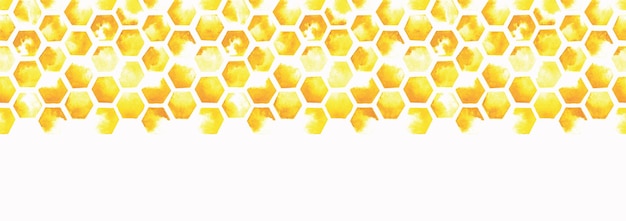 ベクトル 水彩イラストシームレスボーダーウェブバナーハニカム黄色抽象プリントタイル