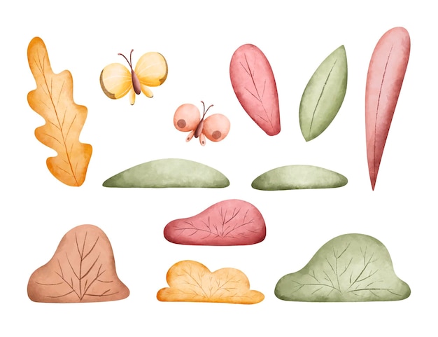 Watercolor Illustration set of autumn leaves