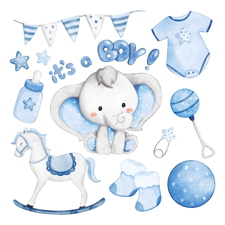 Watercolor Illustration set of Baby Swower clipart