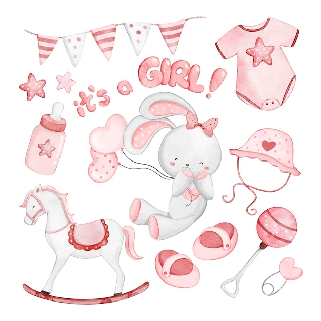 Watercolor Illustration set of Baby Swower clipart