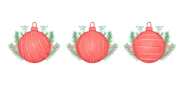 Watercolor illustration set of christmas ball