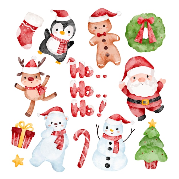 Watercolor Illustration set of Christmas clipart