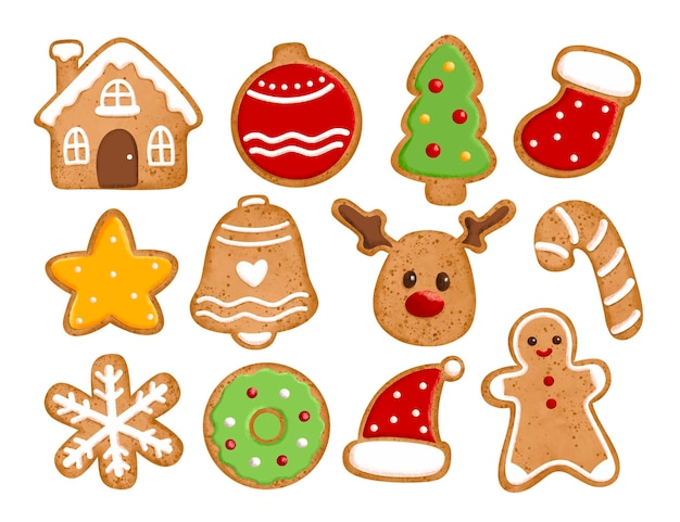 Vector watercolor illustration set of christmas cookies