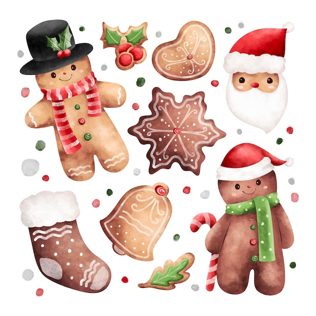 Insieme dell'illustrazione dell'acquerello dei biscotti di natale