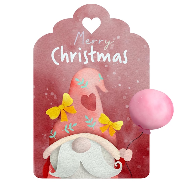 Watercolor illustration set of christmas hangtag with gnome