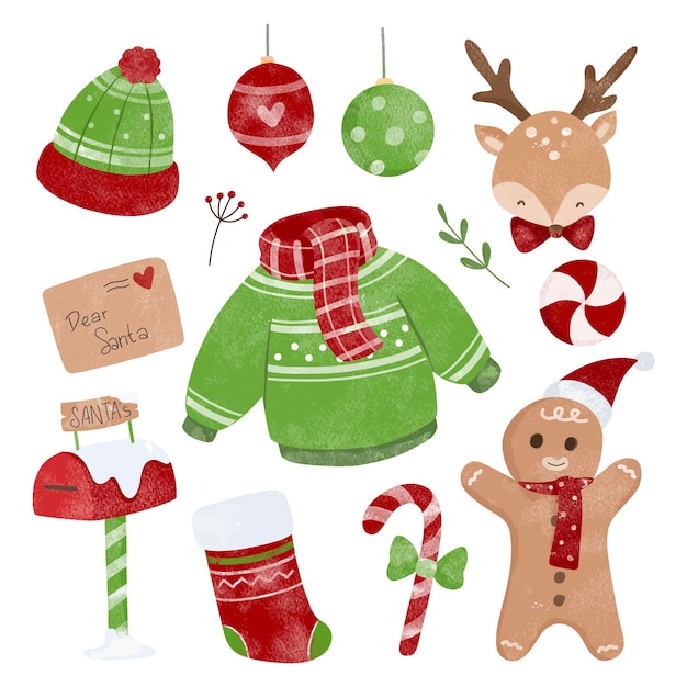 Watercolor Illustration set of Christmas ornaments