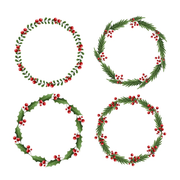 Vector watercolor illustration set of christmas wreath and border decoration