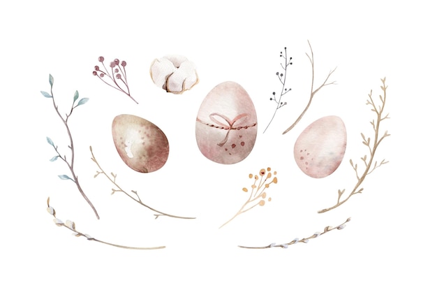 Watercolor Illustration set of Easter Egg and elements