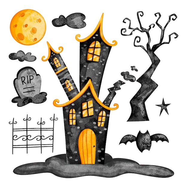 Insieme dell'illustrazione dell'acquerello del clipart di halloween