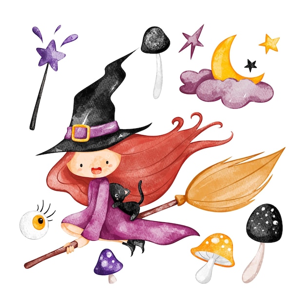 Watercolor illustration set of Halloween clipart