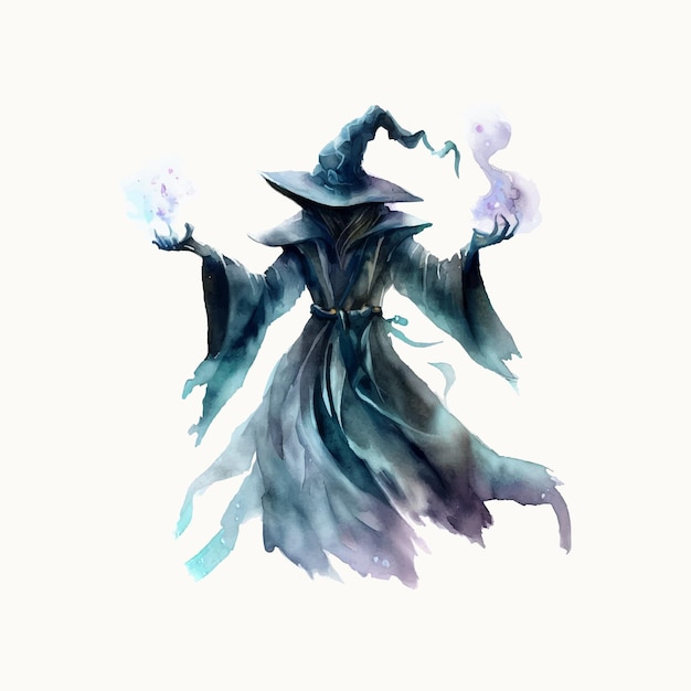 Watercolor illustration of a sorcerer