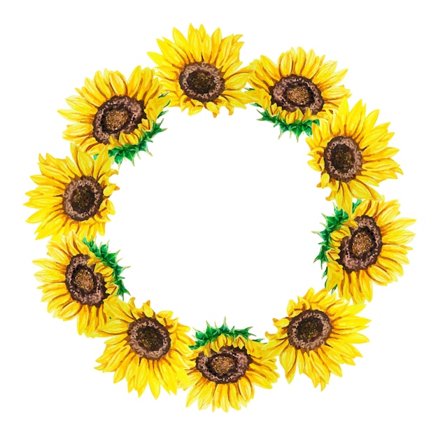 Watercolor  illustration of sunflowers wreath.