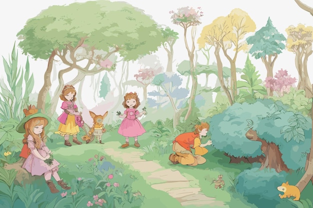 Акварельная иллюстрация к сказке «Девочка Маша и Медведь» Корзинка с грибами
