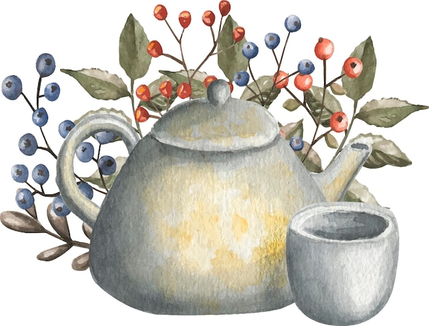 Watercolor illustration  teapot