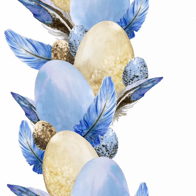 Watercolor illustration on the theme of Easter in blue shades