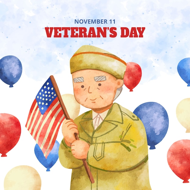 Watercolor illustration for usa veterans day holiday