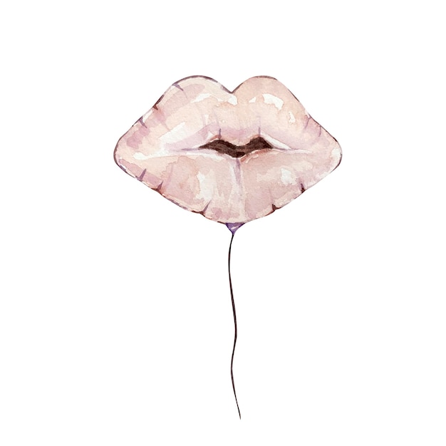 Watercolor illustration Valentine's day, balloon lips