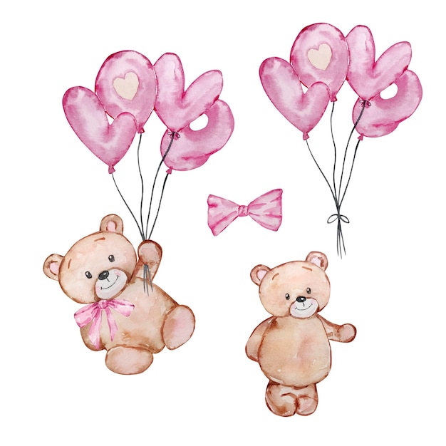 Watercolor illustration Valentine's Day cute Teddy bear