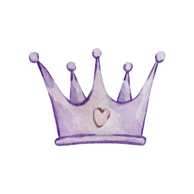 Vector watercolor illustration valentine's day, purple crown with heart