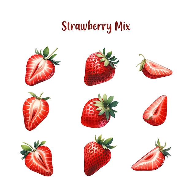 Vector watercolor illustration vector of strawberry fruit mix angle