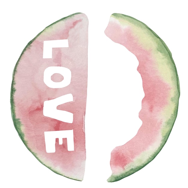 Watercolor illustration of watermelon half a watermelon a piece of watermelon a slice of watermelon Watermelon love and hearts