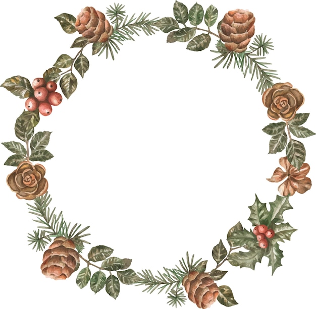 Vector watercolor illustration winter wreath