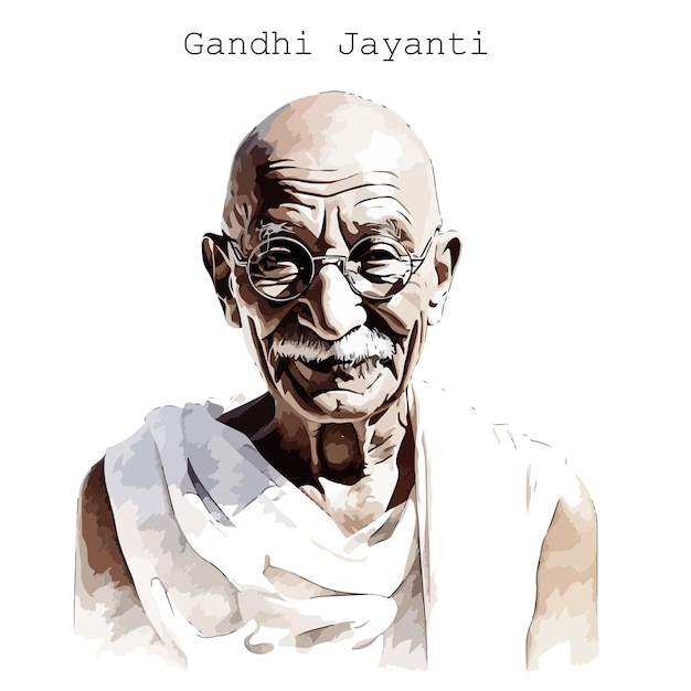 Watercolor illustration with mahatma gandhi for gandhi jayanti on white