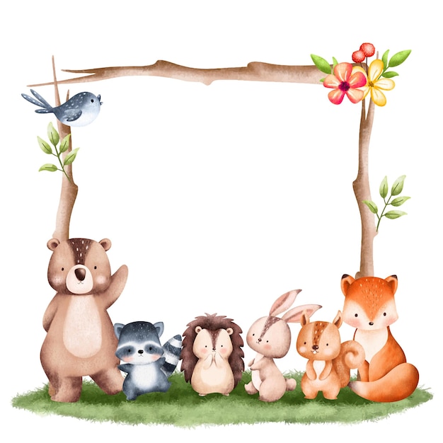 Watercolor illustration woodland animal frame