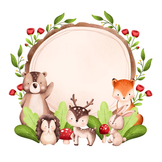 Vector watercolor illustration woodland animal frame