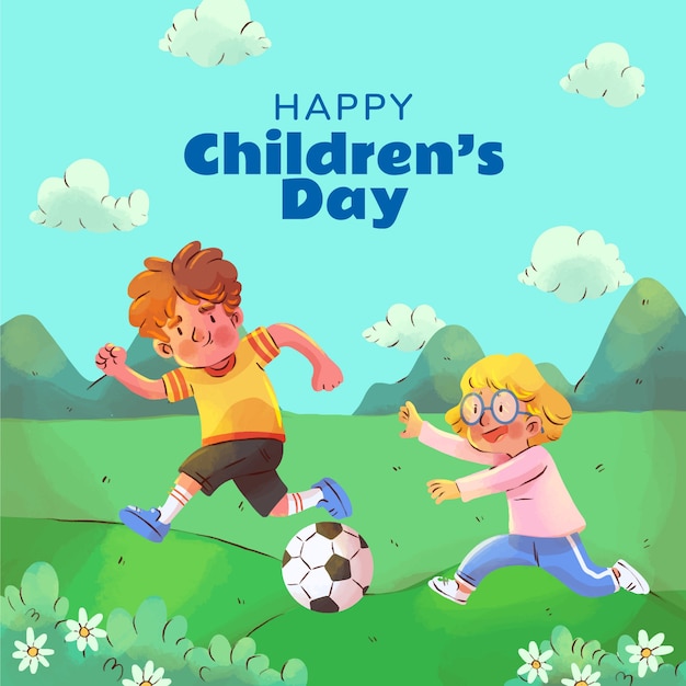 Illustrazione ad acquerello per la celebrazione della giornata mondiale dei bambini