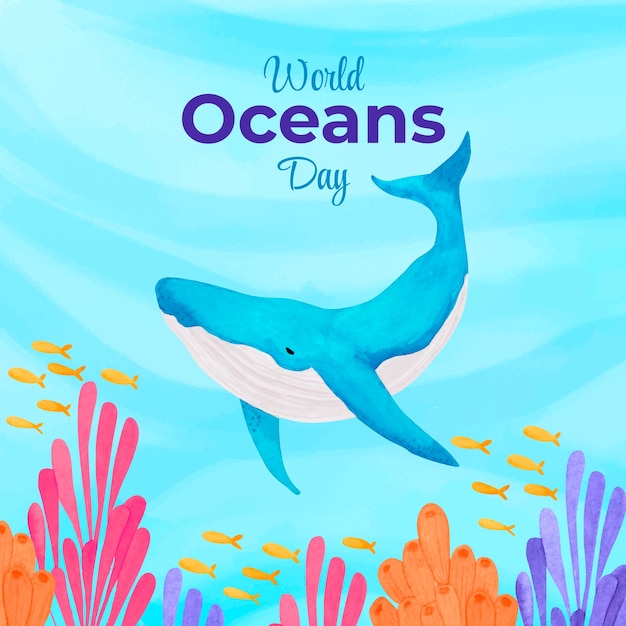 Watercolor illustration for world oceans day celebration