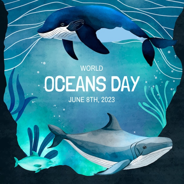 Vector watercolor illustration for world oceans day