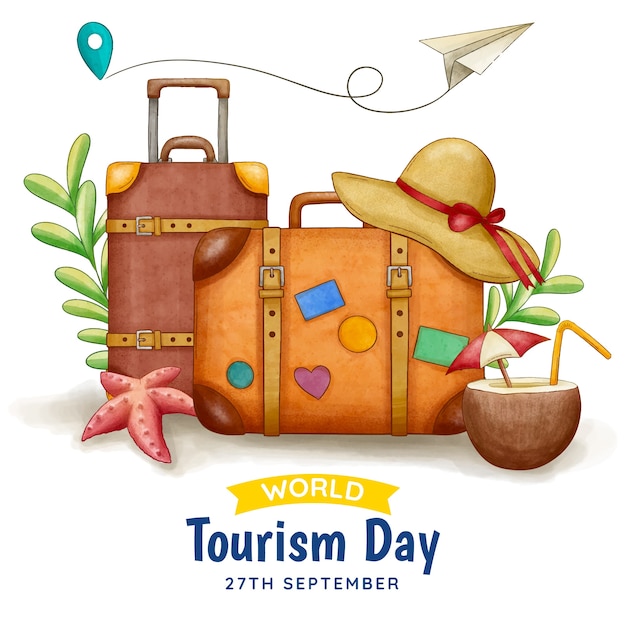 Illustrazione ad acquerello per la giornata mondiale del turismo