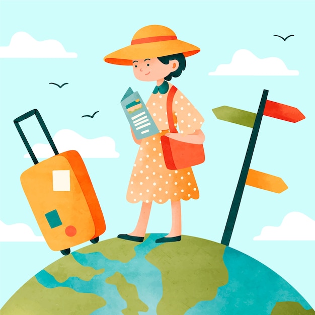 Vector watercolor illustration for world tourism day