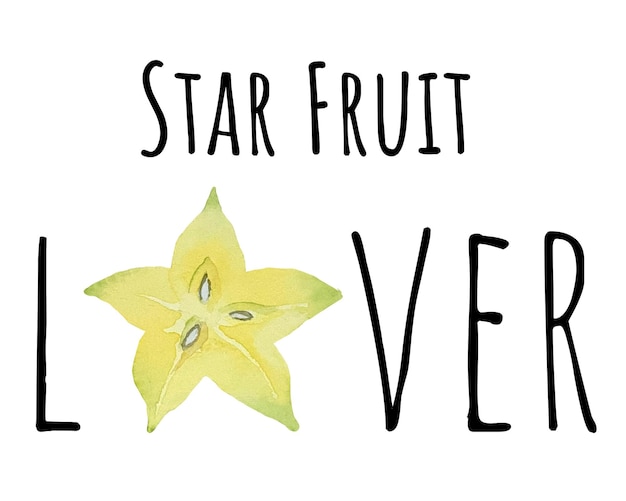 Watercolor illustration of yellow star fruit Fresh raw fruit star fruit lover illustration