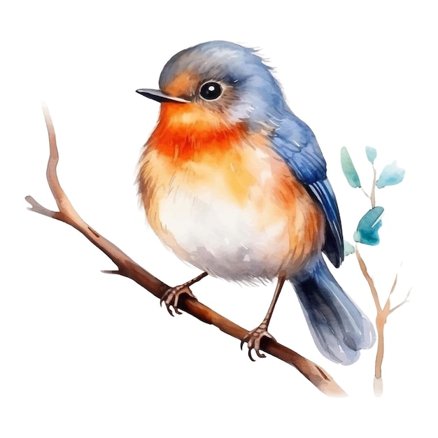 Vector watercolor illustrations bird on a white background