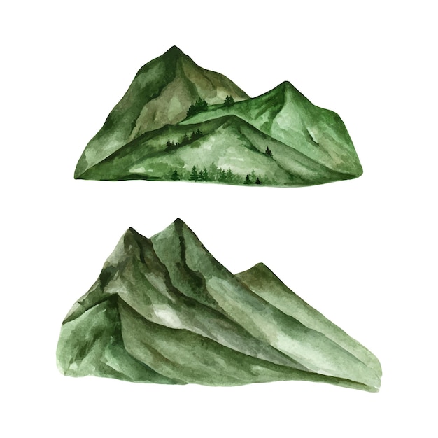 Watercolor illustrations of two mountains