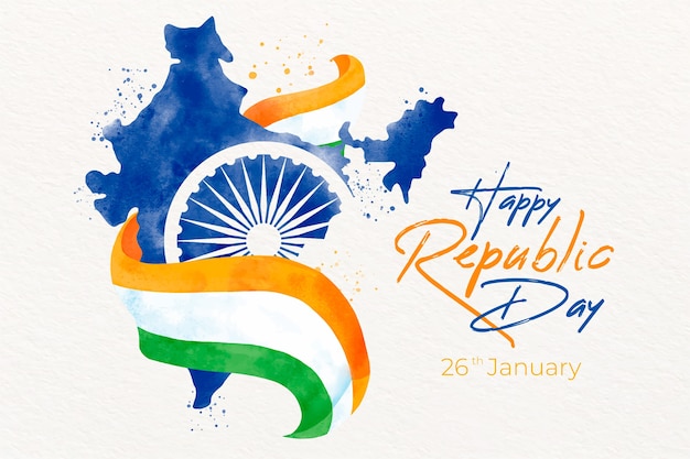 ベクトル 地図と旗と水彩のインド共和国記念日