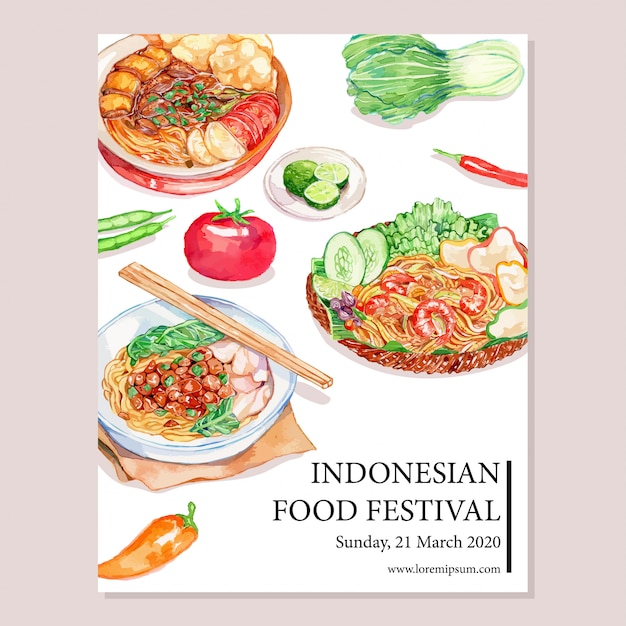 Poster di cibo indonesiano dell'acquerello