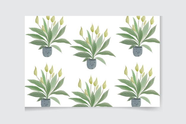 Watercolor indoor plants seamless pattern