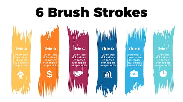 수채화 인포 그래픽 템플릿 브러시 스트로크 배너 손으로 그림을 그리기 6 단계 옵션