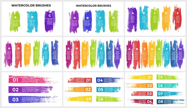 Watercolor infographic templates brush strokes banners hand drawing illustrations steps options