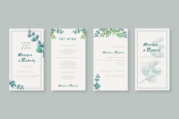 Vector watercolor instagram stories collection for wedding