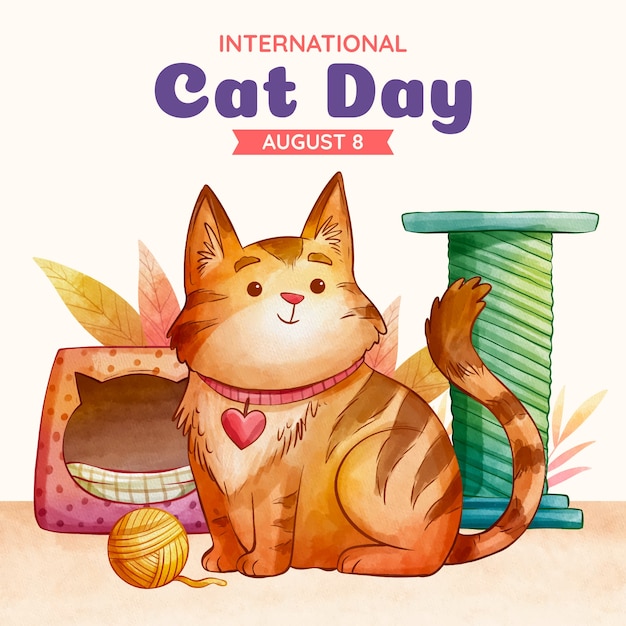 水彩の国際猫の日のイラスト