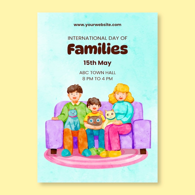 Vector watercolor international day of families vertical poster template