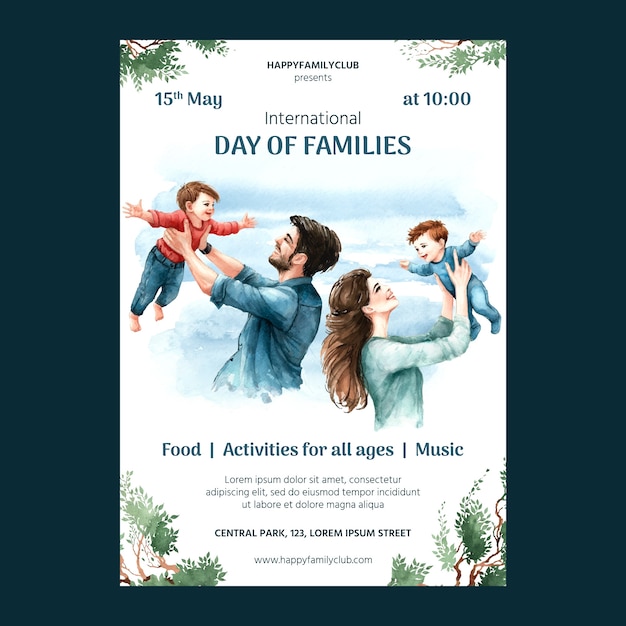 Vector watercolor international day of families vertical poster template